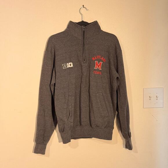 University of Maryland Terrapins Quarter-Zip Sweatshirt - Gray Pullover - Picture 2 of 6